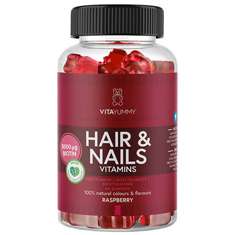 VitaYummy Hair & Nails Raspberry | 60 vingummi fra VitaYummy