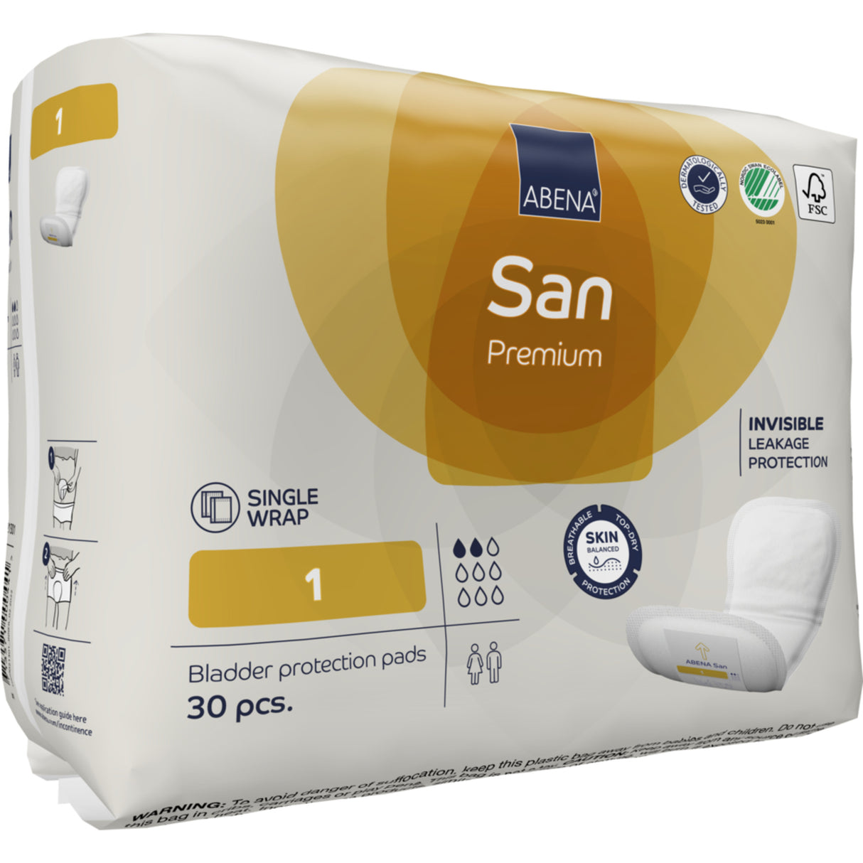 San 1, Kroppsformet Inkontinensbeskyttelse med teip, Premium fra Abena