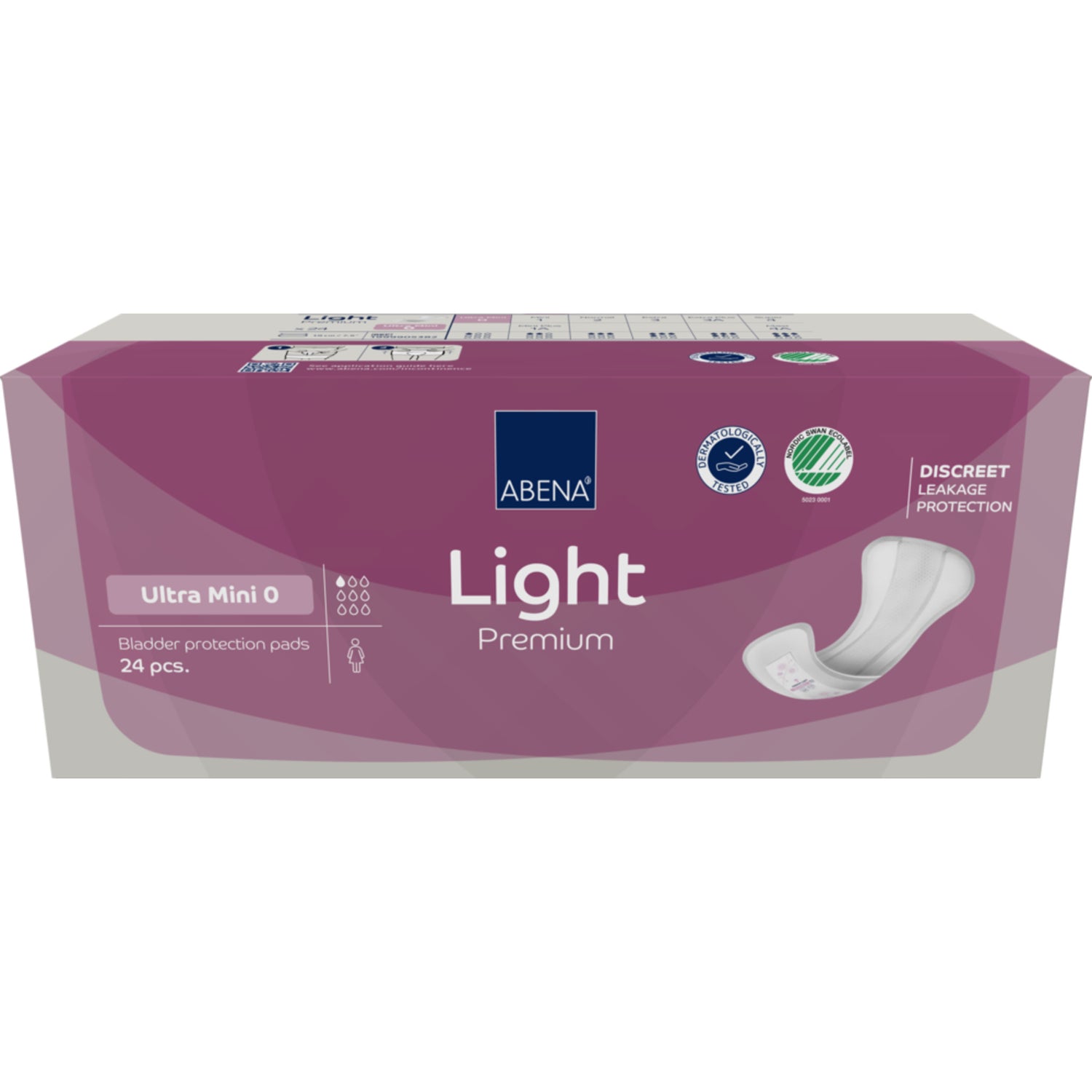Light, Ultra Mini 0 Kroppsformet inkontinensbeskyttelse med silikonpapir, Premium fra Abena