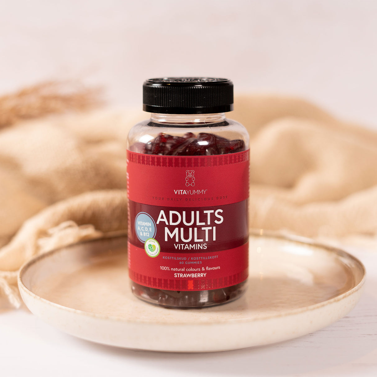 VitaYummy Adults Multi Strawberry | 60 vingummi fra VitaYummy