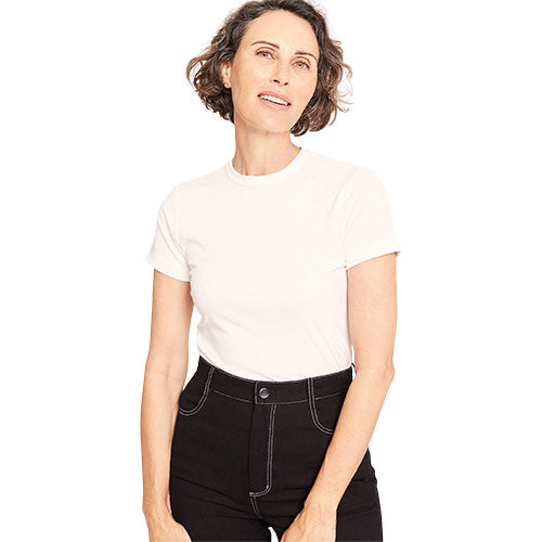 Boody Women's Ribbed Crew Neck T-shirt Hvid | Str. Xl fra Boody