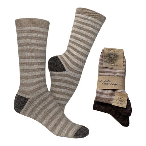 Strømper Beigestribet & Mørkebrun | Str. 35/38 2-pak fra Clemente