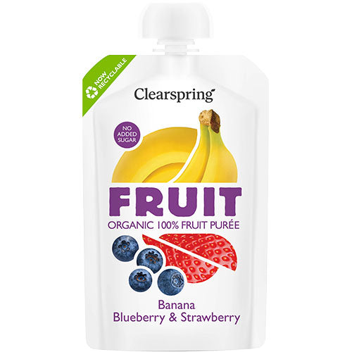 Clearspring Banan, Blåbær & Jordbær Frugtpuré Ø | 100 gr fra Clearspring