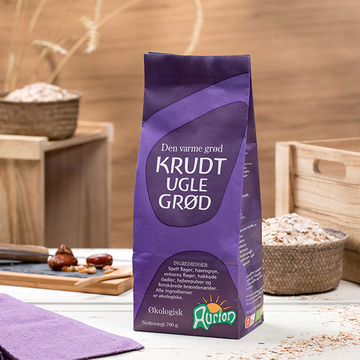 Grøtblanding M. Spelt, Dadler, Havregryn Mm. Øko fra Aurion