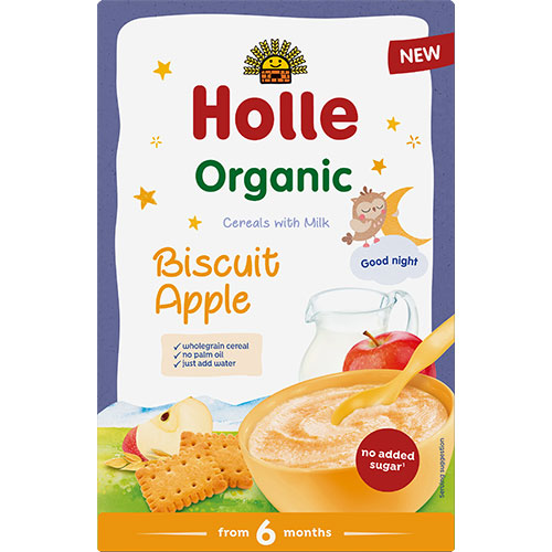 Fullkornsgrøt med melk, kjeks og eple Øko fra Holle