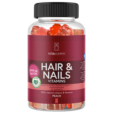 VitaYummy Hair & Nails Peach | 60 vingummi fra VitaYummy