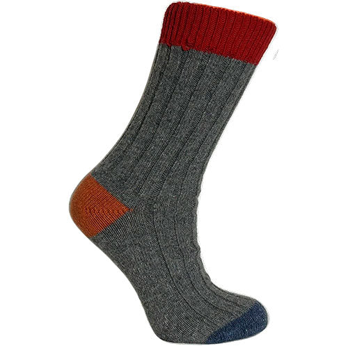 Merinostrømper Grå/rød | Str. 35/38 fra Clemente