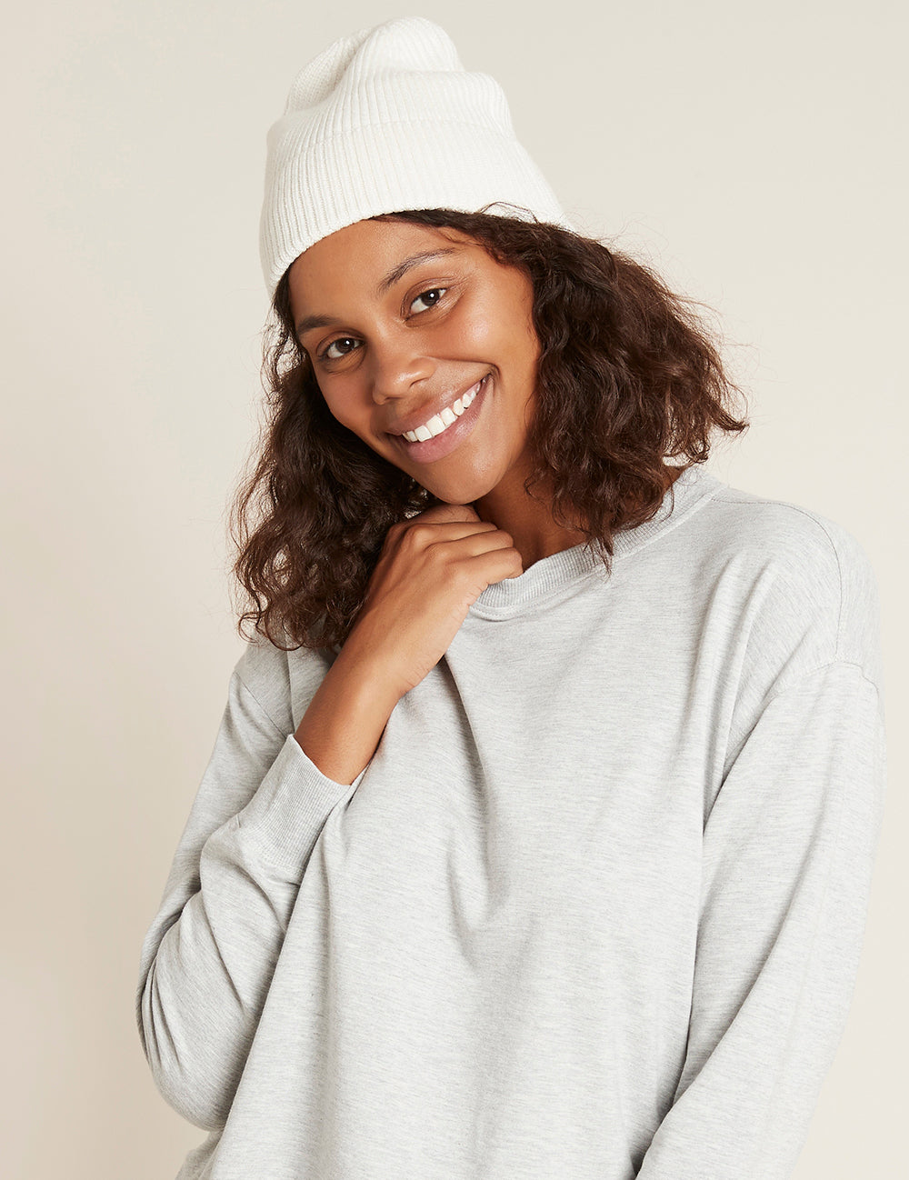 Boody Beanie Hue Ribbed Knit Hvid One-size fra Boody