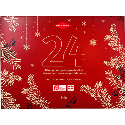 Julekalender m. fyldte chokolader & dragéer  Ø