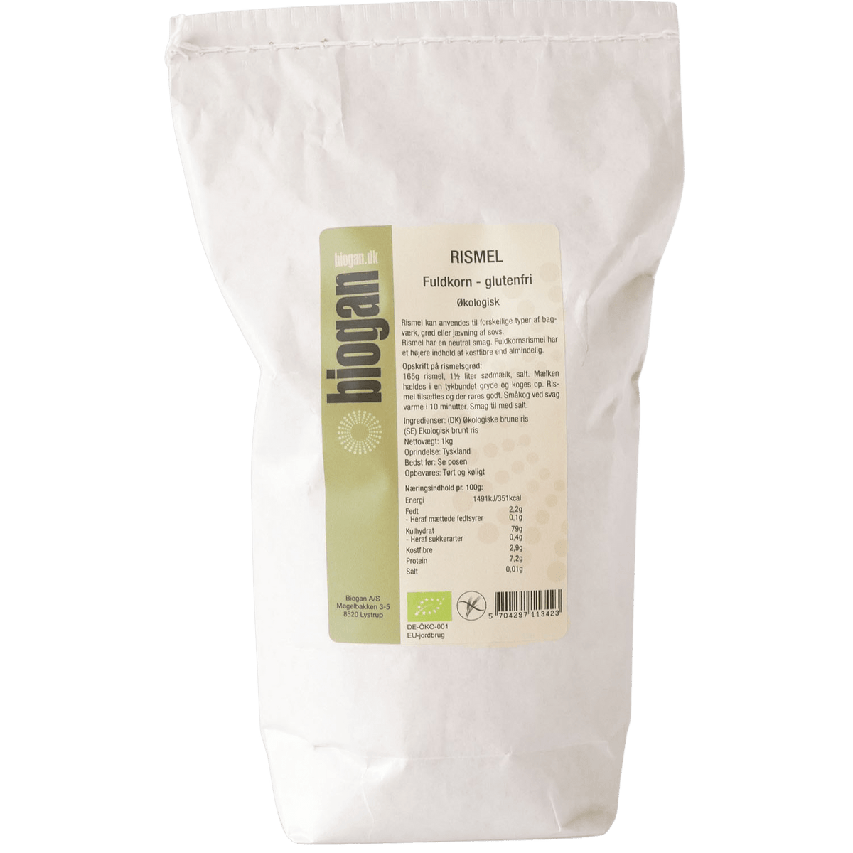 Biogan Rismel Fullkorn Glutenfri Økologisk | 1 kg fra Biogan