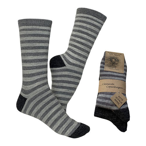 Alpakka Ullsokker Stripete & Koksgrå 2-pakk fra Clemente