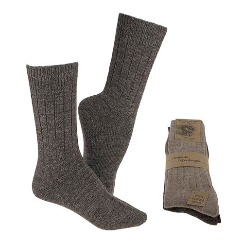 Alpakka Ullsokker Brun & Beige Tynne 2-pakk fra Clemente