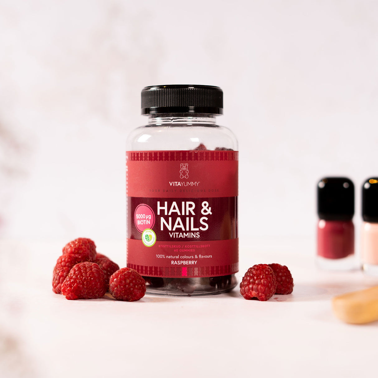 VitaYummy Hair & Nails Raspberry | 60 vingummi