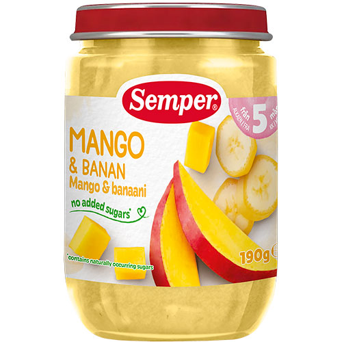 Fruktpuré med mango og banan fra 5 mnd.