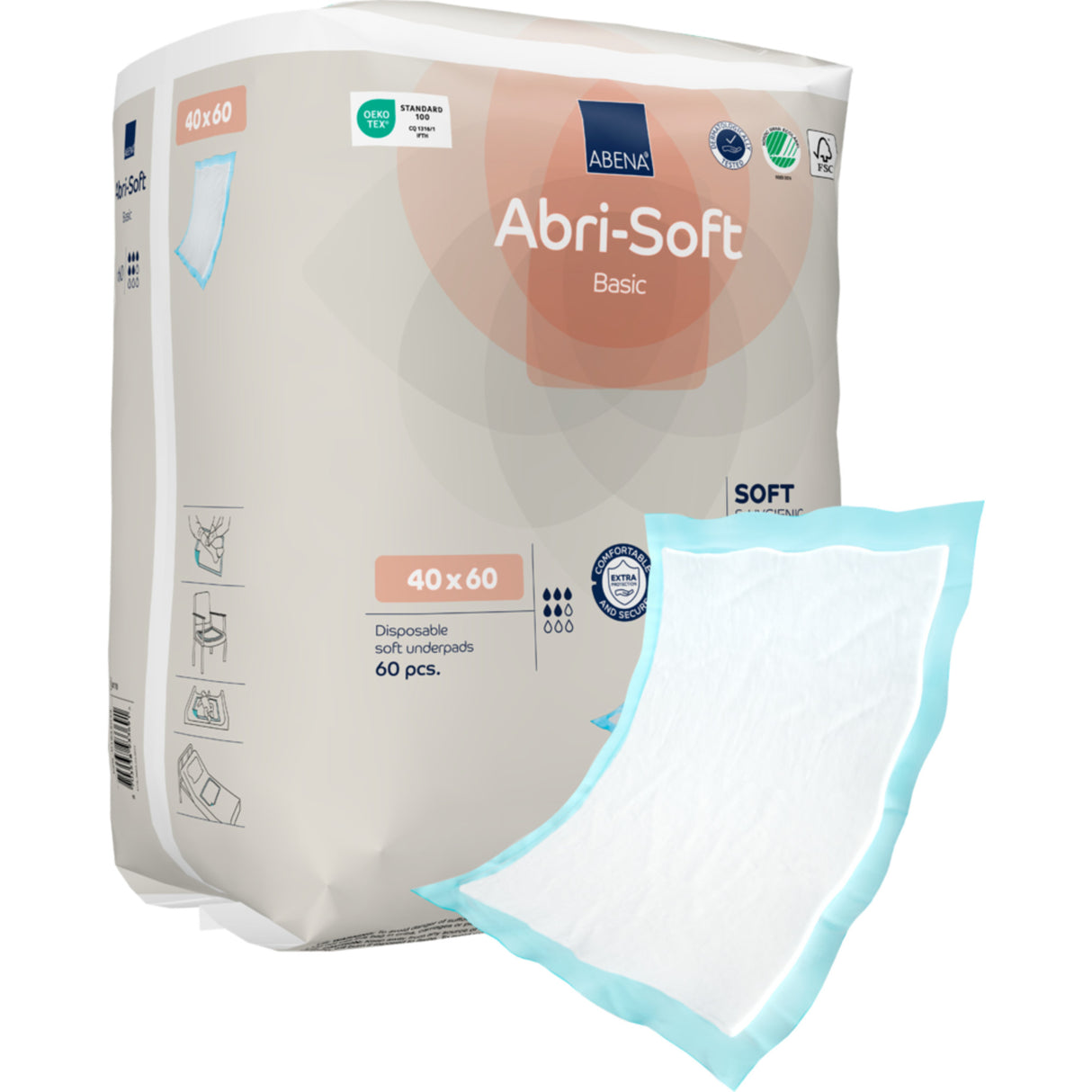 Abri-Soft Basic Light Underlag, 60x40 cm, lyseblå, fluff/nonwoven/PE fra Abena