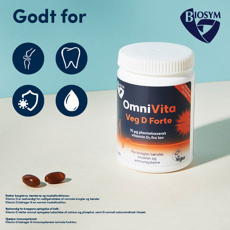 Biosym Omnivita Veg D Forte | 60 kapsler fra Biosym
