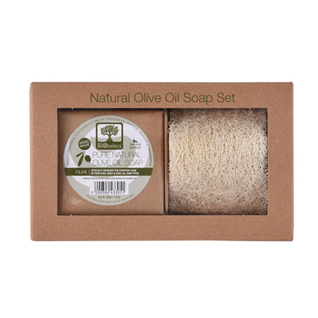 Set Handmade Olive Oil Soap + Raw Loofah fra BIOselect