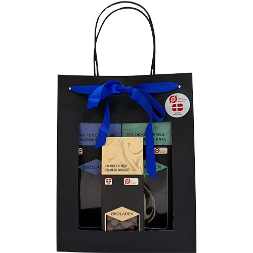 Gourmet Gavepose Grønn Øko med 2 sjokoladeplater og dragee mandler fra Økoladen