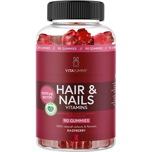 VitaYummy Hair & Nails Raspberry | 90 vingummi fra VitaYummy