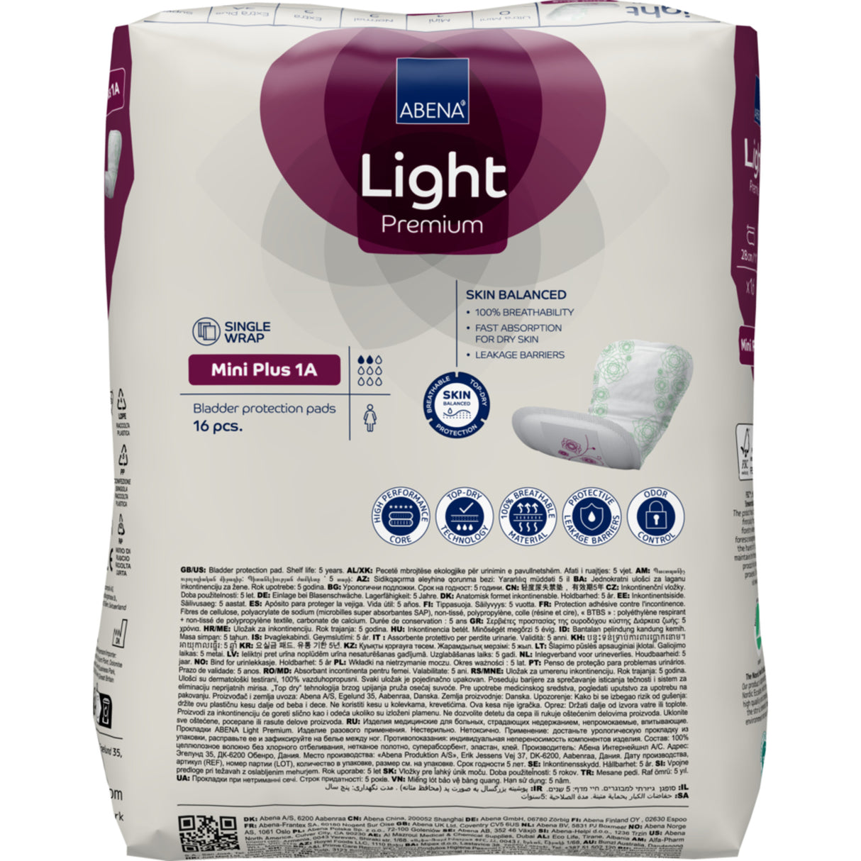 Light Mini Plus 1A Kroppsformet Inkontinensbeskyttelse med teip, Premium fra Abena