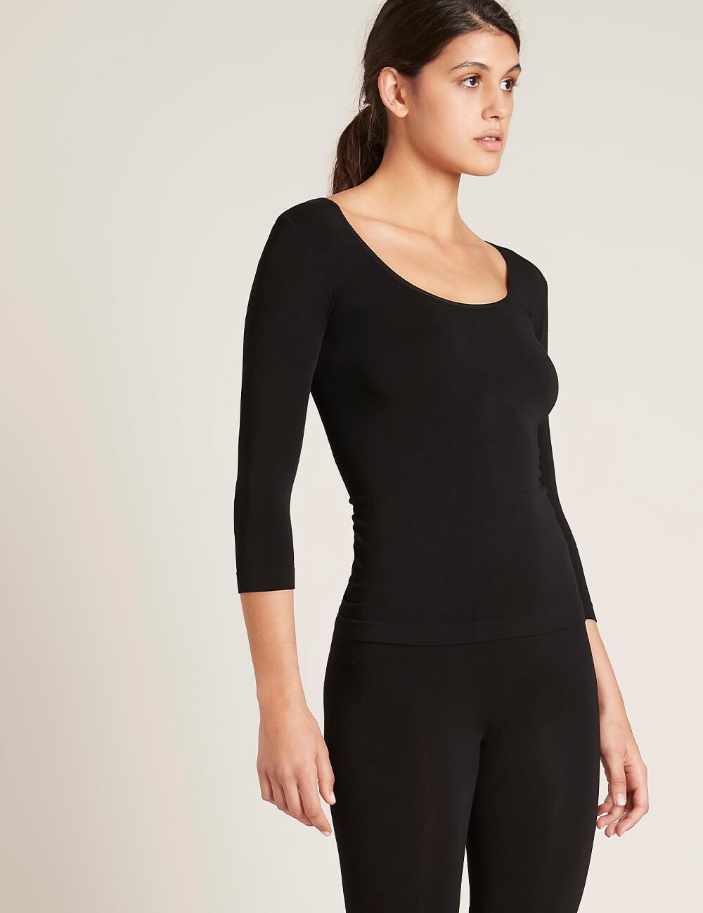 Scoop 3/4 Sleeve Top sort str. L fra Boody