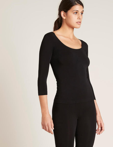 Scoop 3/4 Sleeve Top sort str. L fra Boody