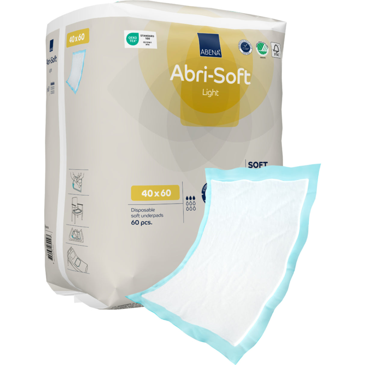 Abri-Soft Light Underlag, 60x40 cm, lyseblå, fluff/nonwoven/PE fra Abena