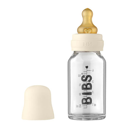 Baby Glass Bottle Complete Set Latex 110ml (Ivory) fra BIBS