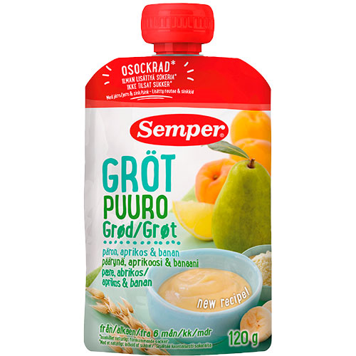 Fruktgrøt med pære, aprikos og banan fra 6 mnd. fra Semper