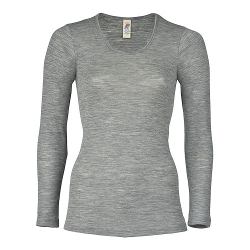 Engel Natur Langærmet Bluse, Uld/silke, Light Grey | Str. 38/40 fra Engel Natur