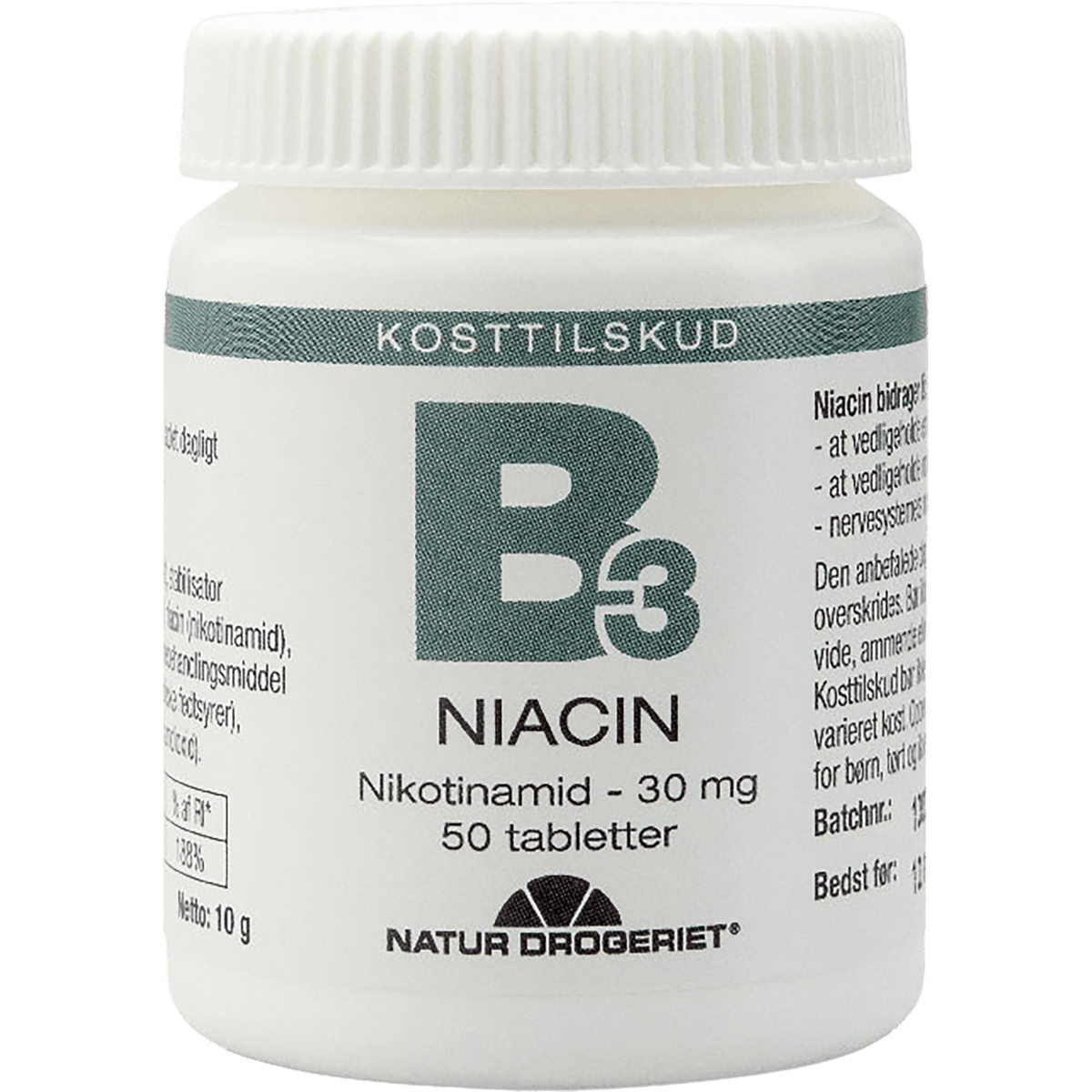 Natur-Drogeriet B3 Niacin 30 mg | 50 tabletter fra Natur-Drogeriet
