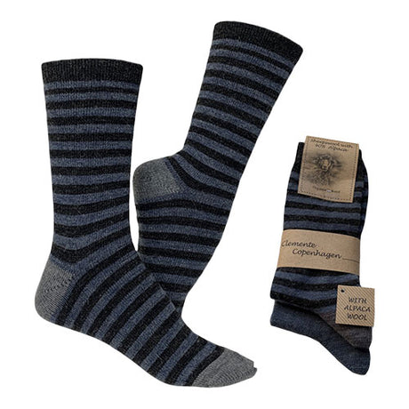 Strømper Koksgrå/blåstribet & Blå | Str. 35/38 2-pak fra Clemente