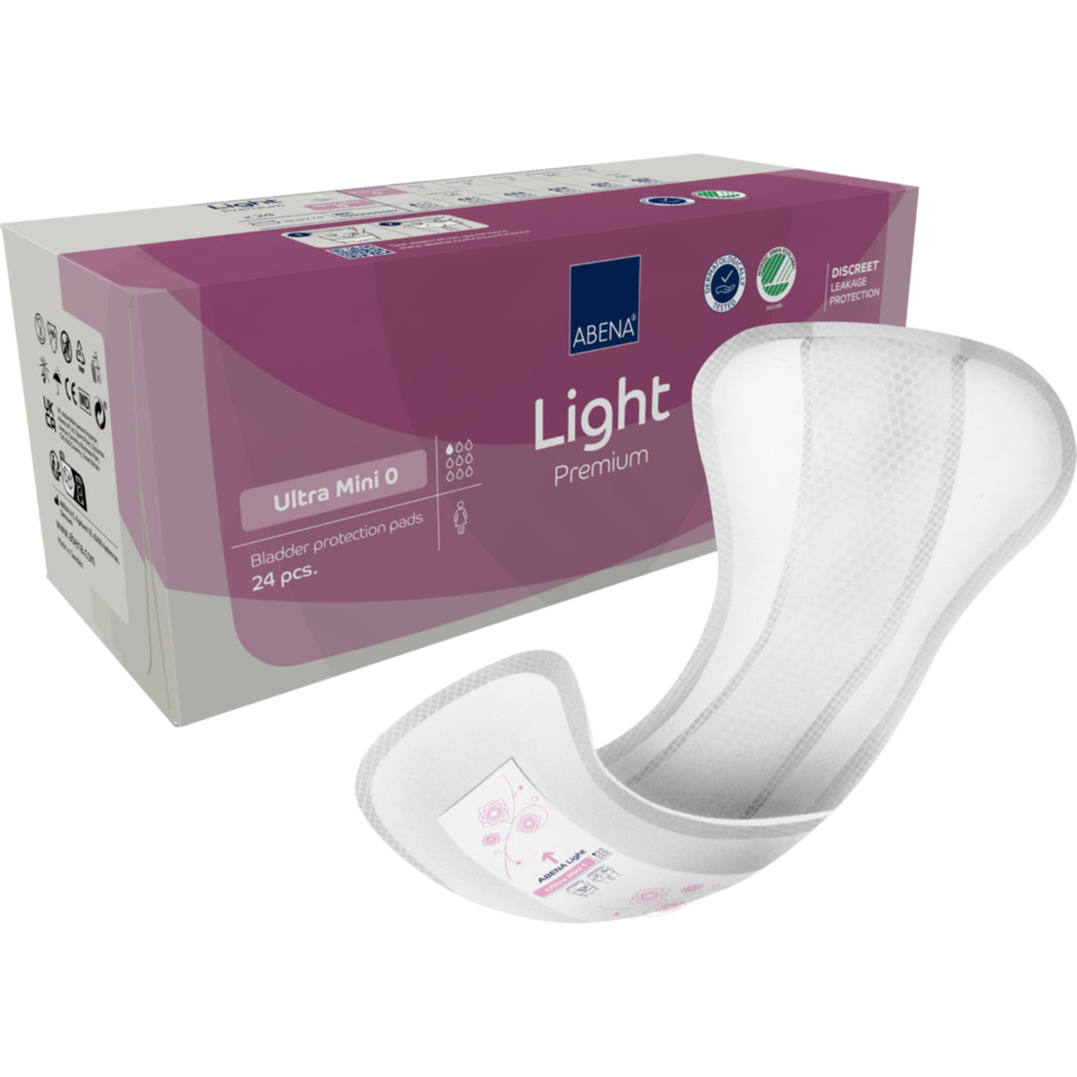 Light, Ultra Mini 0 Kroppsformet inkontinensbeskyttelse med silikonpapir, Premium fra Abena