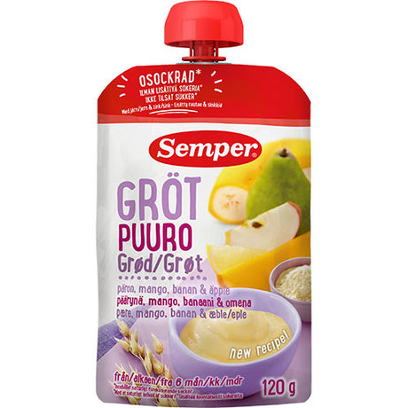 Grøt med pære, mango, banan og eple fra 6 mnd.