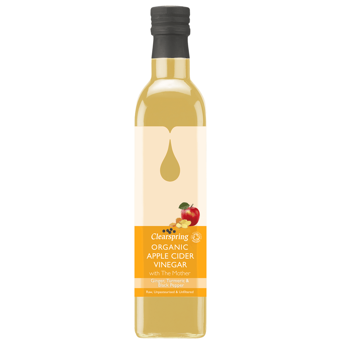 Clearspring Eplecidereddik Økologisk Med Ingefær, Gurkemeie, Pepper & Eddikmor | 500 ml