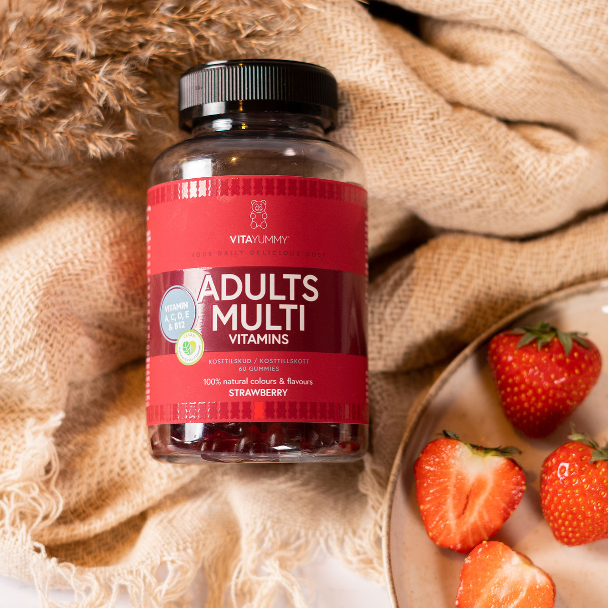 VitaYummy Adults Multi Strawberry | 60 vingummi fra VitaYummy