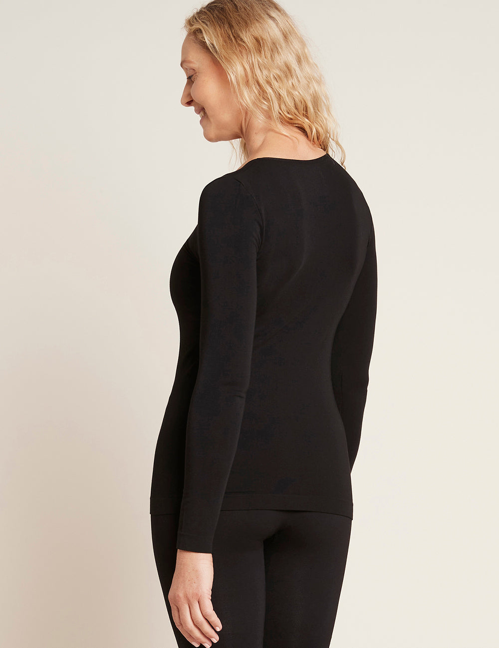 Bambus T-shirt Dame Langermet Svart Rund Hals