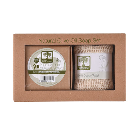 Set Handmade Olive Oil Såpe+Eksfolierende 100% bomull