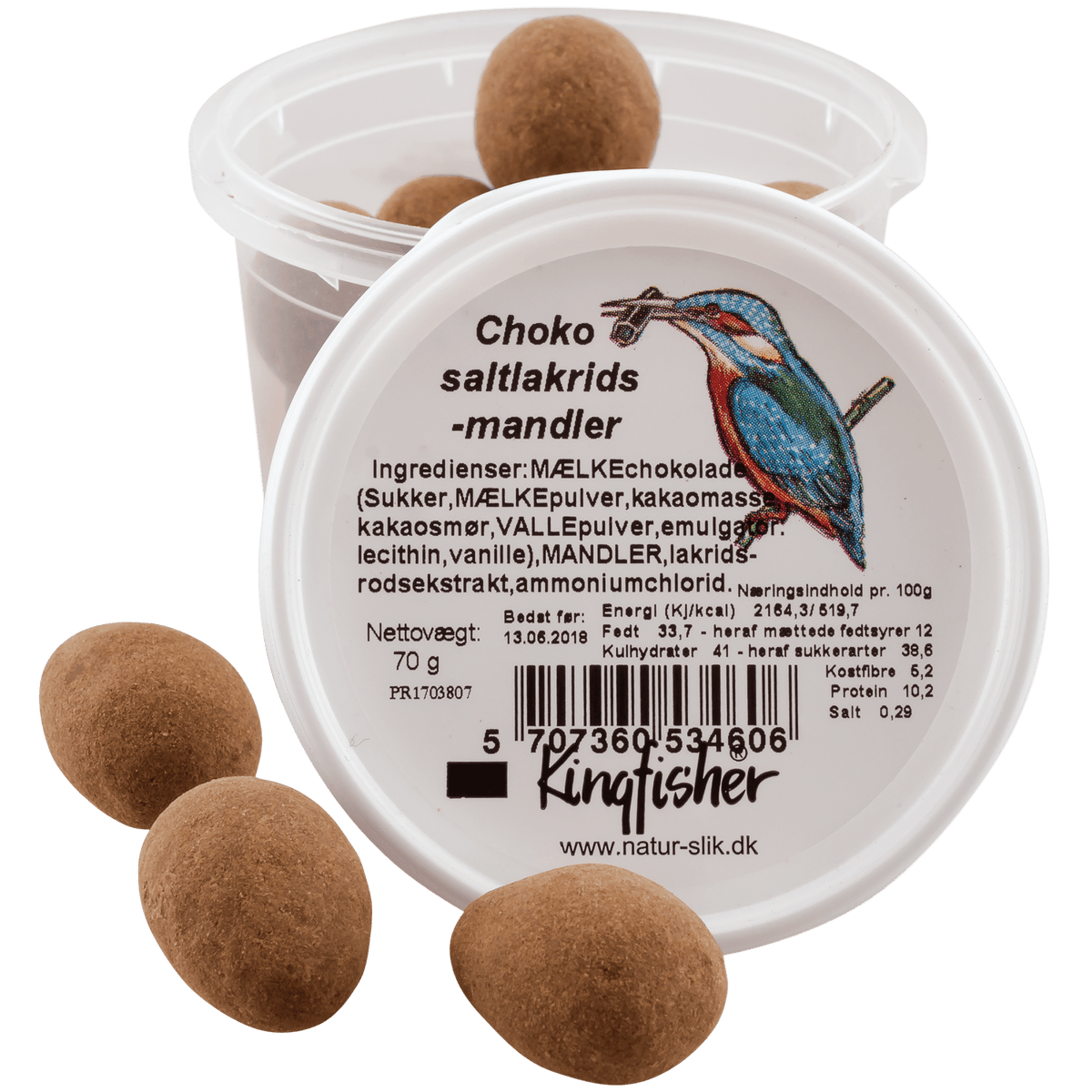 Kingfisher Sjokolade Saltlakrismandler | 70 g