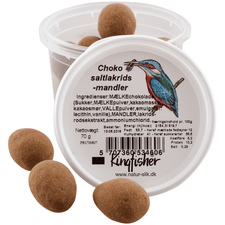 Kingfisher Sjokolade Saltlakrismandler | 70 g