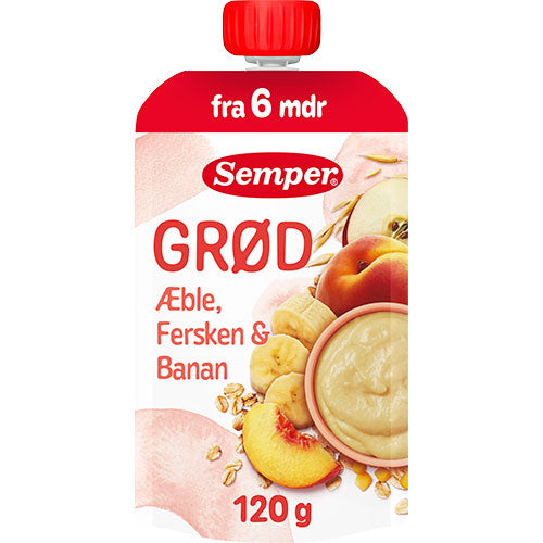 Semper Grøt med eple, fersken og banan fra 6 mnd. | 120 g fra Semper