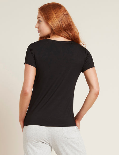 Bambus T-shirt Dam V-hals Svart