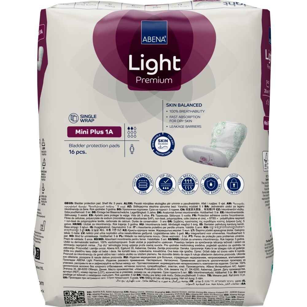 Abena Light Mini Plus 1A Inkontinensbeskyttelse | 16 stk