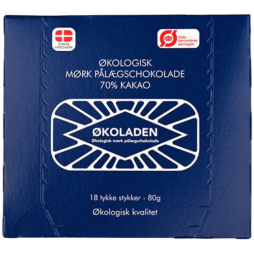 Mørk påleggsjokolade 70 % 18 stk Øko