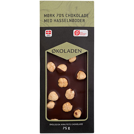 Mørk 70 % sjokolade med hasselnøtter Øko