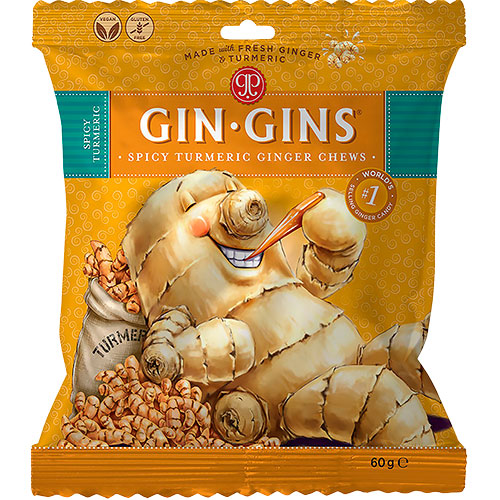 The Ginger People Ginger Chews (Gin Gins) Spicy Turmeric | 60 g fra The Ginger People