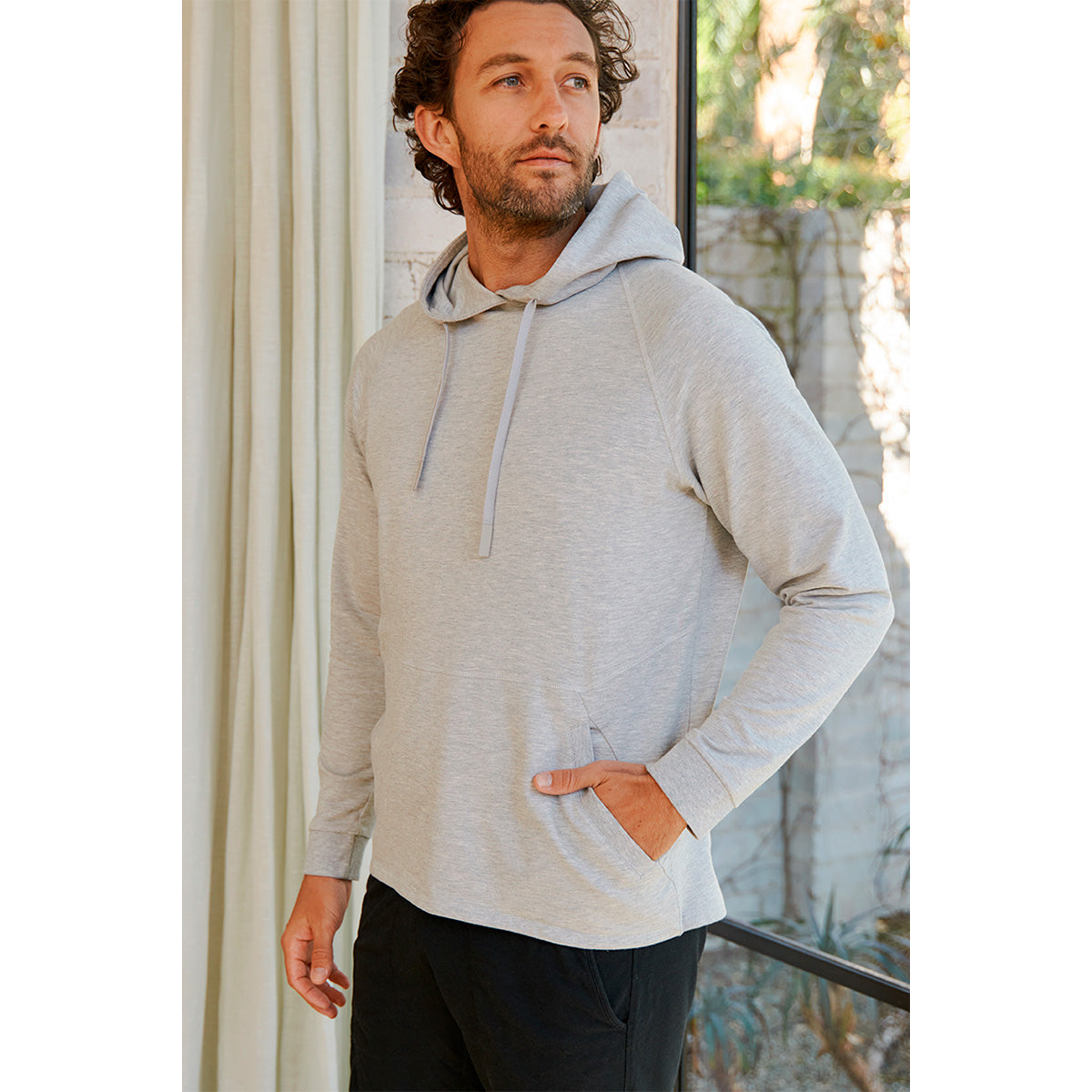 Bambus Menn Pullover Hoodie Lysgrå