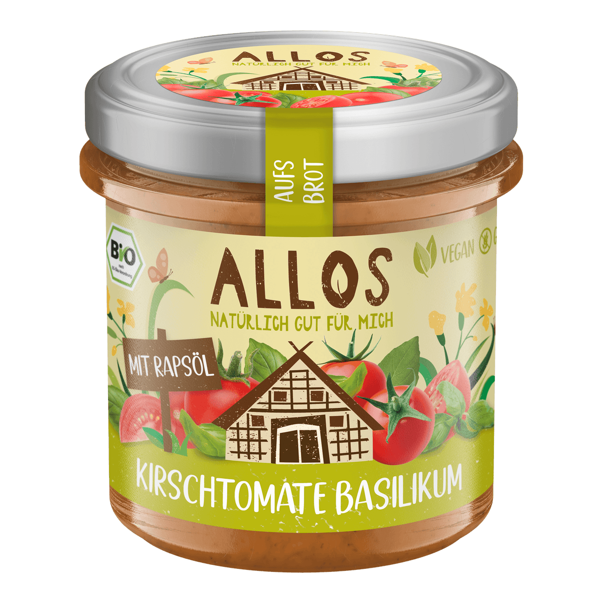 Allos Smørepålegg Aufs Brot Cherry Tomat basilikum Økologisk | 140 g fra Allos