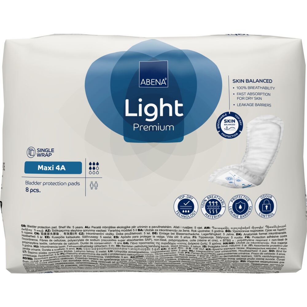 Abena Light Maxi 4A Kroppsformet Inkontinensbeskyttelse med teip Premium | 8 stk fra Abena