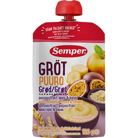 Grøt med pasjonsfrukt, eple og banan fra 6 md.